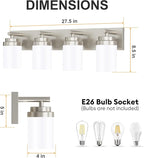 IZORRO Bathroom Vanity Light Fixture, 4-Light 27.5 Inch Brushed Nickel Bathroom Light Fixtures Over Mirror, with White Glass Shade, Modern Farmhouse Vanity Lights, Rustic Restroom Lighting Fixtures