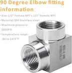 90 Degree Street Elbow - 1/2" NPT Female to 1/2" NPT Female Stainless Steel 304 Heavy Duty Forged Square Barstock Street Elbow Adapter Pipe Fitting (pack of 5)