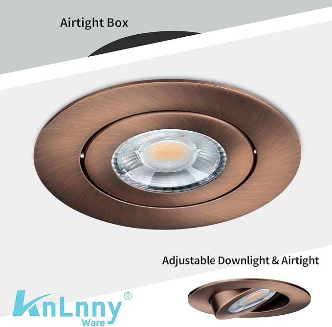 Bronze 4 Inch Led Recessed Lights 6 Pack, Eyeball Gimbal Soffit Lights with Junction Box,5CCT Selectable,9W 750LM