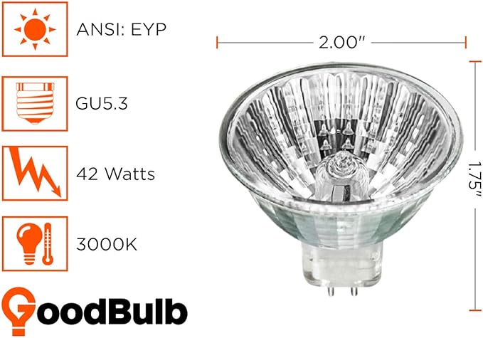 GoodBulb 42-Watt Halogen MR16 Light Bulb GU5.3 Base 12V ANSI Code EYP High Output Halogen Light 3000K Soft White Light Color Pack of 10 Bulbs