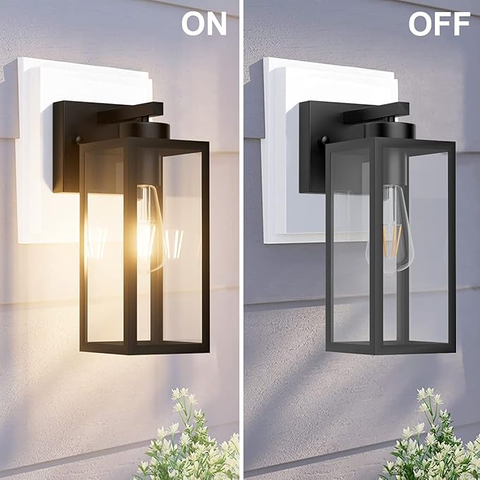 Tipace Outdoor Wall Lantern 2 Pack Black Exterior Wall Sconce with Clear Glass Shade Wall Mount Lights for Entryway,Porch,Doorway(2700K E26 Bulbs Include)