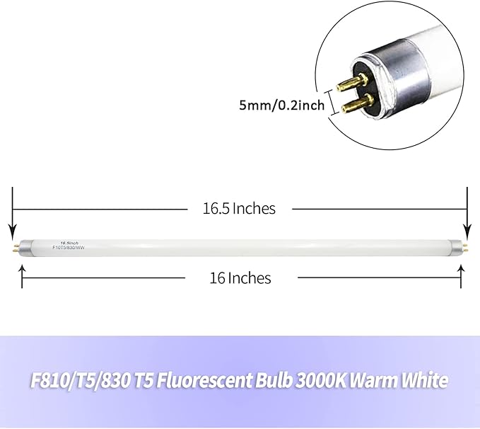 16 Inches F10T5 Replacement Bulb Compatible Jasco T5 10 Watt Warm White 3000K F10T5/830 Fluorescent Tube for Counter and Cabinet Fixture 4 Count