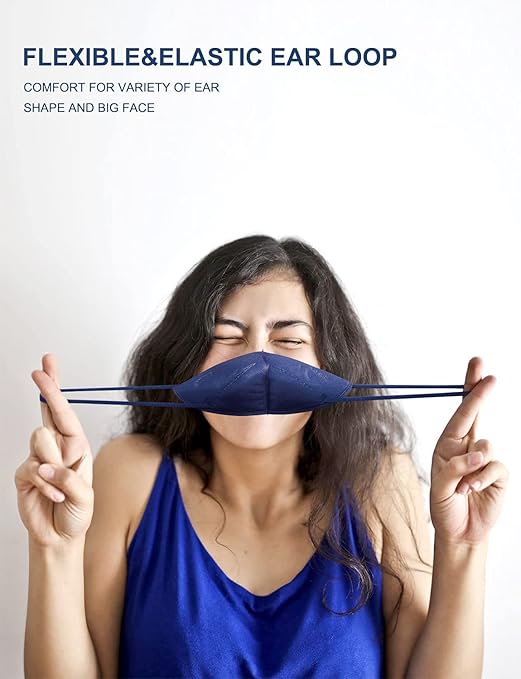 HUHETA KN95 Face Mask, 30 Pack Individually Wrapped, 5-Ply Breathable & Comfortable Safety Mask, Filter Efficiency=95%, Protective Cup Dust Masks Against PM2.5 (Royal Blue Mask)
