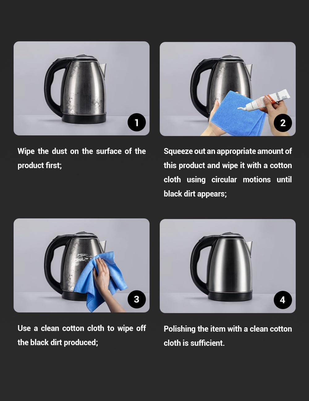 Metal Polish Paste, Restorer and Protectant, Scratch Remover, Removes Oxidation, Tarnish & Stains & Protects Surfaces, Works on Stainless Steel, Chrome, Aluminum, Jewelry, Silver 1.76OZ