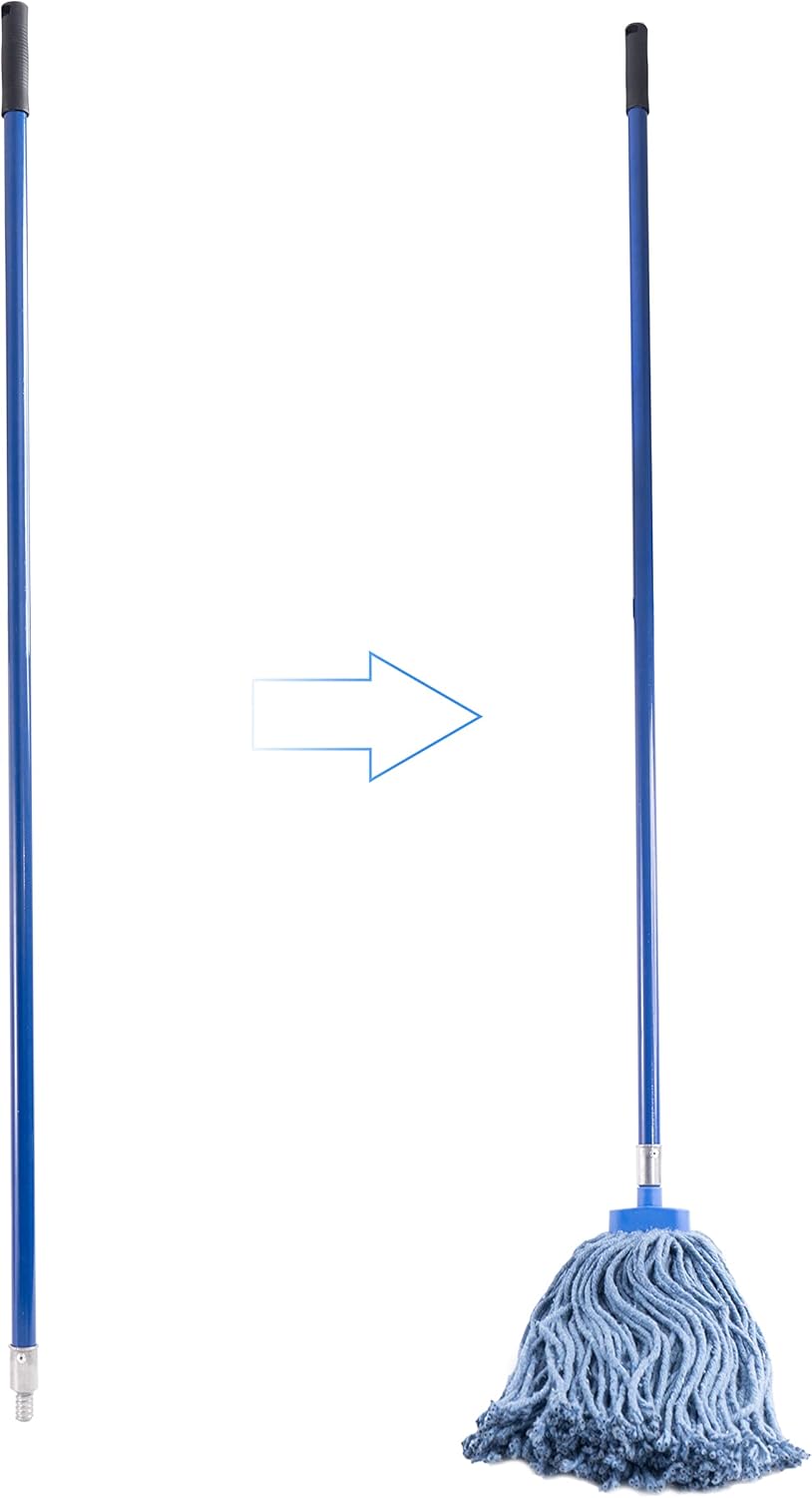 Matthew Cleaning Commercial Screw On Mop Handle for Floor Cleaning Heavy Duty Mop Head Replacement Holder 60inch with Threaded Metal Tip(Blue, 6 Pack)