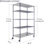48"x24"x72" Prime Heavy Duty Black 5-Tier Steel Wire Shelving NSF 4000 LBS MAX Capacity Storage Rack for Commercial, School, Home, Garage, Warehouse, Industrial, and Hospital Uses (with Wheels)