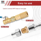 Hex Couplings, 1/4" x 1/2" NPT Male To Female Brass Hex Nipple Adapters, Brass Pipe Extension Fittings for Oil/Air/Water/Gas Systems. (2 Pack)