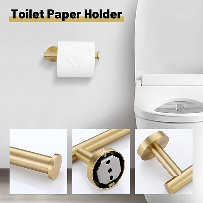 Brushed Gold Towel Bar Set 10 Pieces Bathroom Hardware Accessories Set Towel Rack Set for Bathroom SUS304 Stainless Steel Toilet Paper Holder Wall Mounted, 23.6 Inch