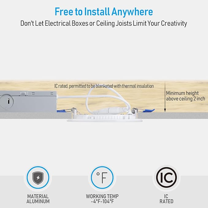 TORCHSTAR 12-Pack 4 Inch Ultra-Thin LED Recessed Lighting with J-Box, 5000K Daylight, 10W Dimmable 700lm Brightness LED Downlight, ETL & Energy Star Listed