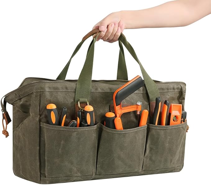 Heavy Duty 18-Inch Tool Bag with 12 Pockets, Large Zippered Tool Organizer, Portable Empty Toolbox for Mechanics, Electricians, DIY – Durable Soft Handle, Ideal Father’s Day or Birthday Gift