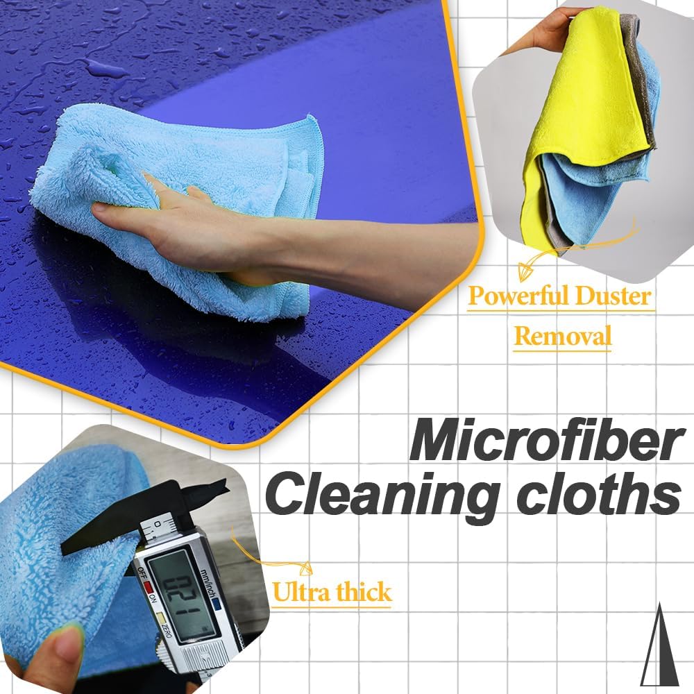 Microfiber Rags Car Interior & Exterior，Car Towels Highly Absorbent，Lint Free and Reusable，Cleaning Rags for House,Kitchen,Bathroom,Office，16"x16"|Blue 6-Pack