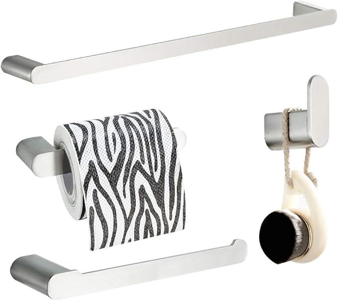 Klabb 4-Pieces Bathroom Hardware Set Brush Nickel Bathroom Accessories Set SUS304 Towel Bar Set with 24" Towel Bar -Nickle Brushed Round Type