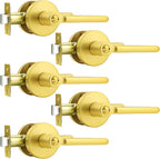 Probrico Gold Door Lever Privacy Door Handle Brushed Gold Door Handles Interior for Bed Bath, Keyless Door Handle Wave Style, 5 Pack