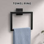 Matte Black Towel Bar Set 5-Piece Bathroom Hardware Accessories Set Includes 23.6 Inch Towel Bar,Toilet Paper Holder with Shelf,Square Towel Ring and Coat Hooks Stainless Steel Wall-Mounted