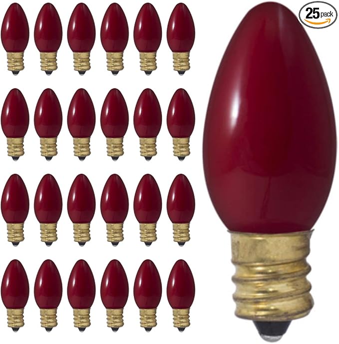 GoodBulb 7-Watt C9 Red Ceramic Holiday Light Bulbs Intermediate E17 Base 50 Lumens Christmas Lights Bulbs Ideal for Holiday Decorations Pack of 25 Bulbs