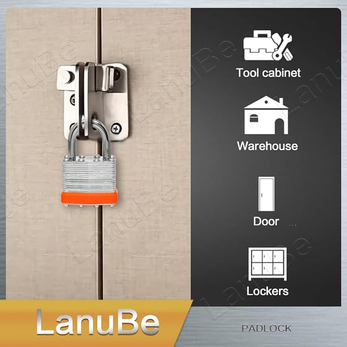 LanuBe Lock Laminated keyed Padlock (1-9/16", 40mm), keyed Alike Locks, Normal Shackle,Marked Orange Plastic Hoop, Pack of 24