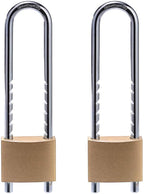 Solid Brass Outdoor Padlocks, 2 inch Wide Body, 2 Pack Keyed Alike Locks with Removable Adjustable-Length Shackle