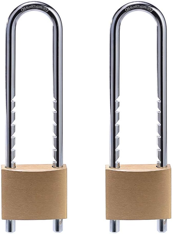 Solid Brass Outdoor Padlocks, 2 inch Wide Body, 2 Pack Keyed Alike Locks with Removable Adjustable-Length Shackle