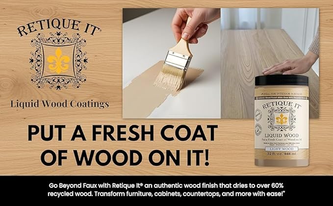 Retique It New and Improved Formula Liquid Wood Coatings - Stainable Primer - Paint It then Stain it (Light Wood, X-Large)