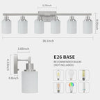 38" Bathroom Vanity Light, 6-Light Nickel Vanity Lights for Bathroom, Wall Sconce Lighting with Milky White Glass Shade, Wall Lights,Bath Vintage Wall Mounted Lamps for Mirror Bedroom