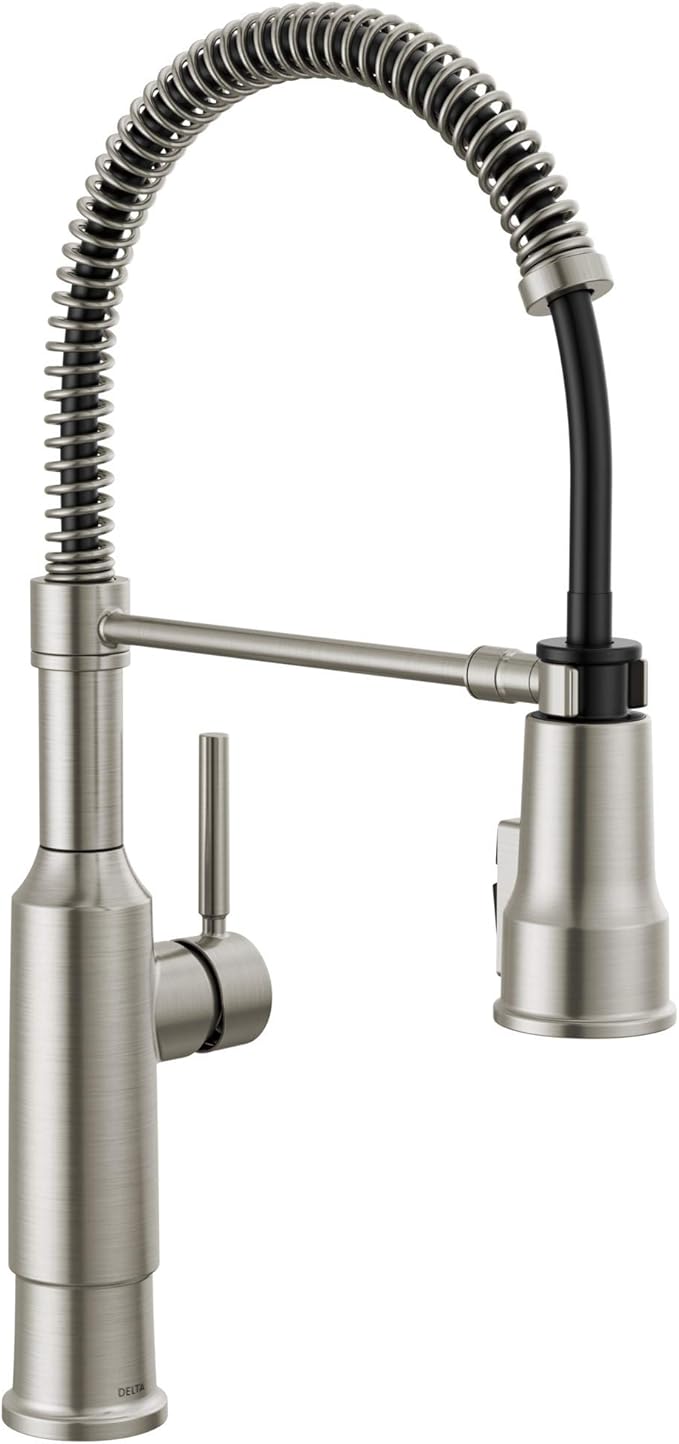 Delta Theodora Pro Style Commercial Kitchen Faucet with Pull Down Sprayer, Brushed Nickel Single Hole Kitchen Sink Faucet, Single Handle, Spotshield Stainless 18804Z-SP-DST