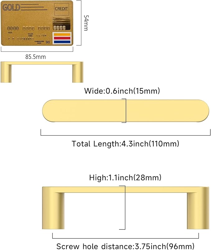 Amerdeco 10 Pack ZH0005MGP Brushed Gold 3.75 Inch(96mm) Hole Centers Kitchen Cabinet Pulls Hardware Modern Kitchen Handles for Cabinets Cupboard Handles Drawer Pulls