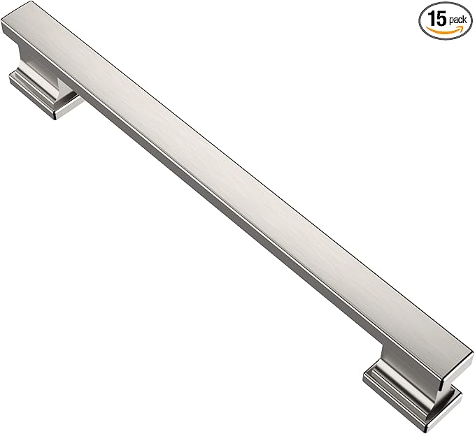Alzassbg 15 Pack Brushed Satin Nickel Cabinet Pulls, 6-1/4 Inch(160mm) Hole Centers Kitchen Cabinet Handles for Cabinets and Drawers AL3061SN