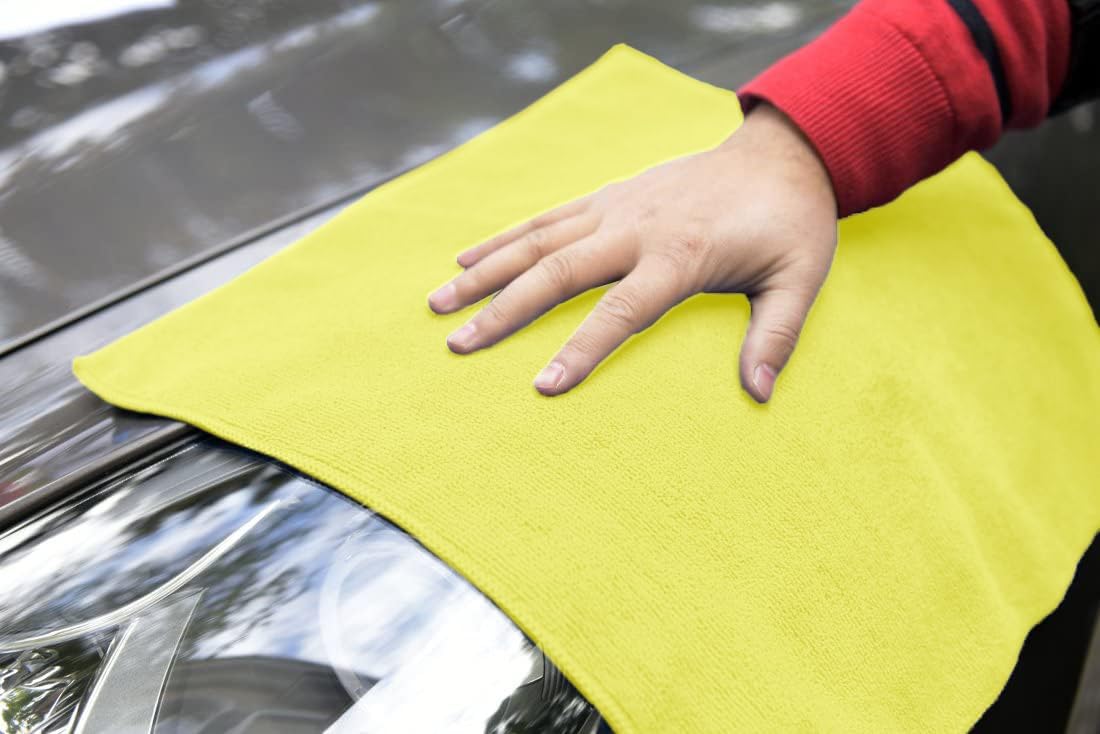 Avalon Towels Microfiber Cleaning Cloths (Value Pack of 36) Size 16" x 16", Highly Absorbent Cleaning Rags, Lint Free Cleaning Towels, Reusable and Washable, Microfiber Towels for Cars (Yellow)