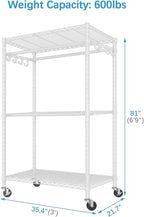 VIPEK R2 Pro Rolling Garment Rack Heavy Duty Clothes Rack with Locking Wheels Adjustable Shelves 2-Sided Hanging Rods Metal Closet Freestanding Clothing Racks, Max load 600lbs, White