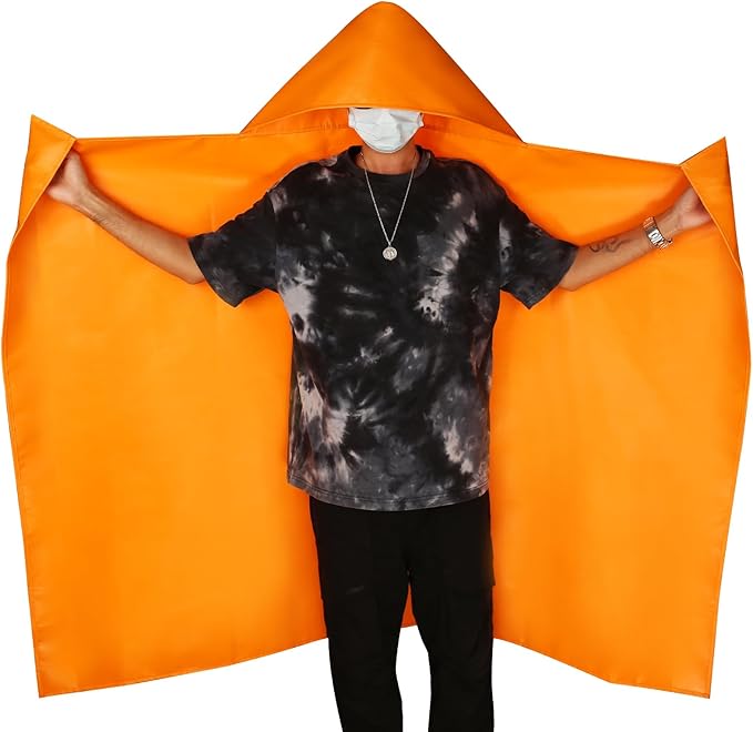 DIBBATU Fireproof Cloak, Fire Escape Cloak, Extra Big Fireproof Fiber Cape, Emergency Used as A Fire Blanket, Head Protection Fire Escape Suit for Household, Office Home (Orange, 63 * 56in)