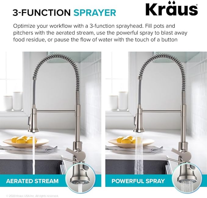 KRAUS Britt 2nd Gen Commercial Style Pull-Down Single Handle Kitchen Faucet in Spot Free Stainless Steel, KPF-1691SFS
