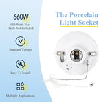6 Pack Porcelain Light Socket with Outlet and Pull Chain Light Fixture, Bulb Socket with Grounded Outlet, E27/e26 Base, Porcelain Box Mount for Indoor Garage Closet Lighting