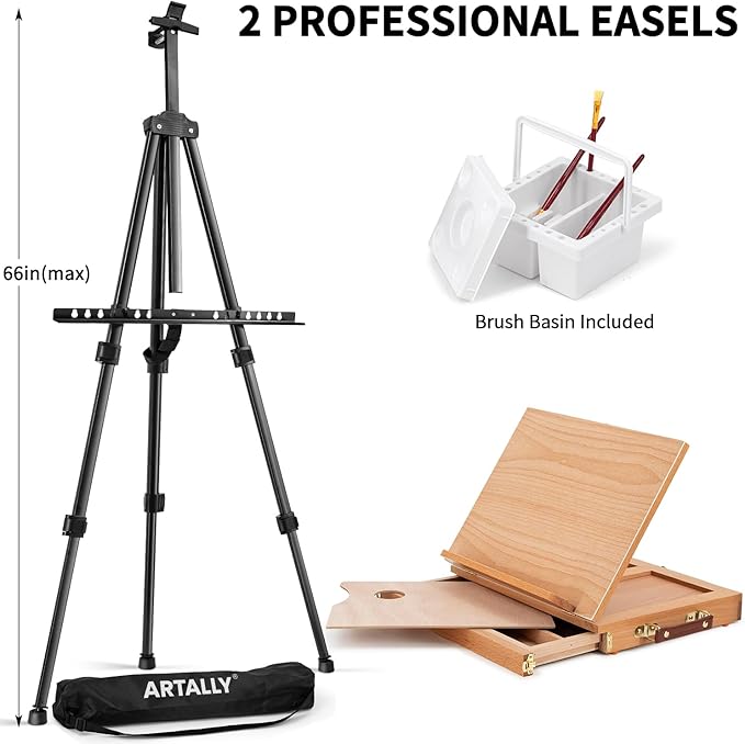 179Pcs Professional All-in-One Art Painting Kit with Aluminum & Beech Wood Easel, 96 Acrylic, Watercolor & Oil Paint Set, Complete Art Supplies Painting Set for Adults, Artists, Beginners