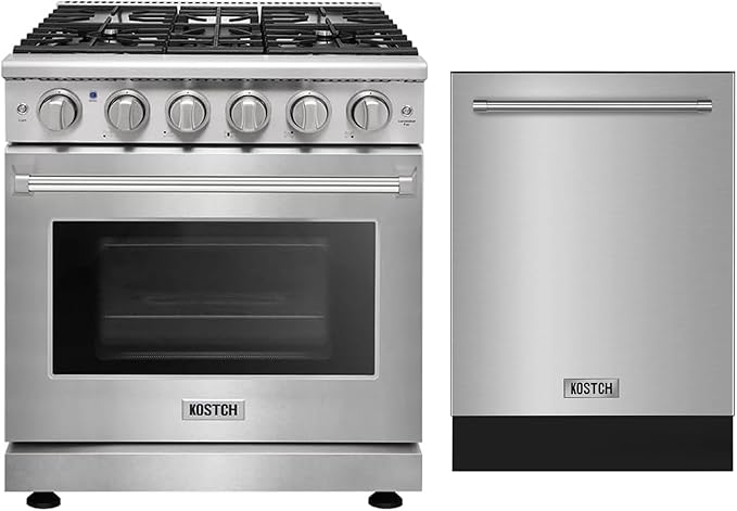 30 inch Freestanding Natural Gas Range or Liquid Propane Gas Range with 5 Burners, Large Capacity 24 inch Top Control Built-In Dishwasher with Third Rack, in Stainless Steel (Stainless Steel)