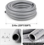 3/4inch 50ft Liquid-Tight Conduit and Connector Kit,Flexible Non-Metallic Liquid Tight Electrical Conduit Kit with 5 Straight and 3 90-Degree Connector Fittings,3/4 in. Dia
