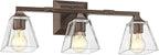 Farmhouse Bathroom Light Fixtures, HWH 3-Light Vanity Light Fixture Over Mirror, Industrial Wall Sconce Lighting with Square Bell Glass Shade, Oil-Rubbed Bronze Finish, 5HY68B-3W ORB