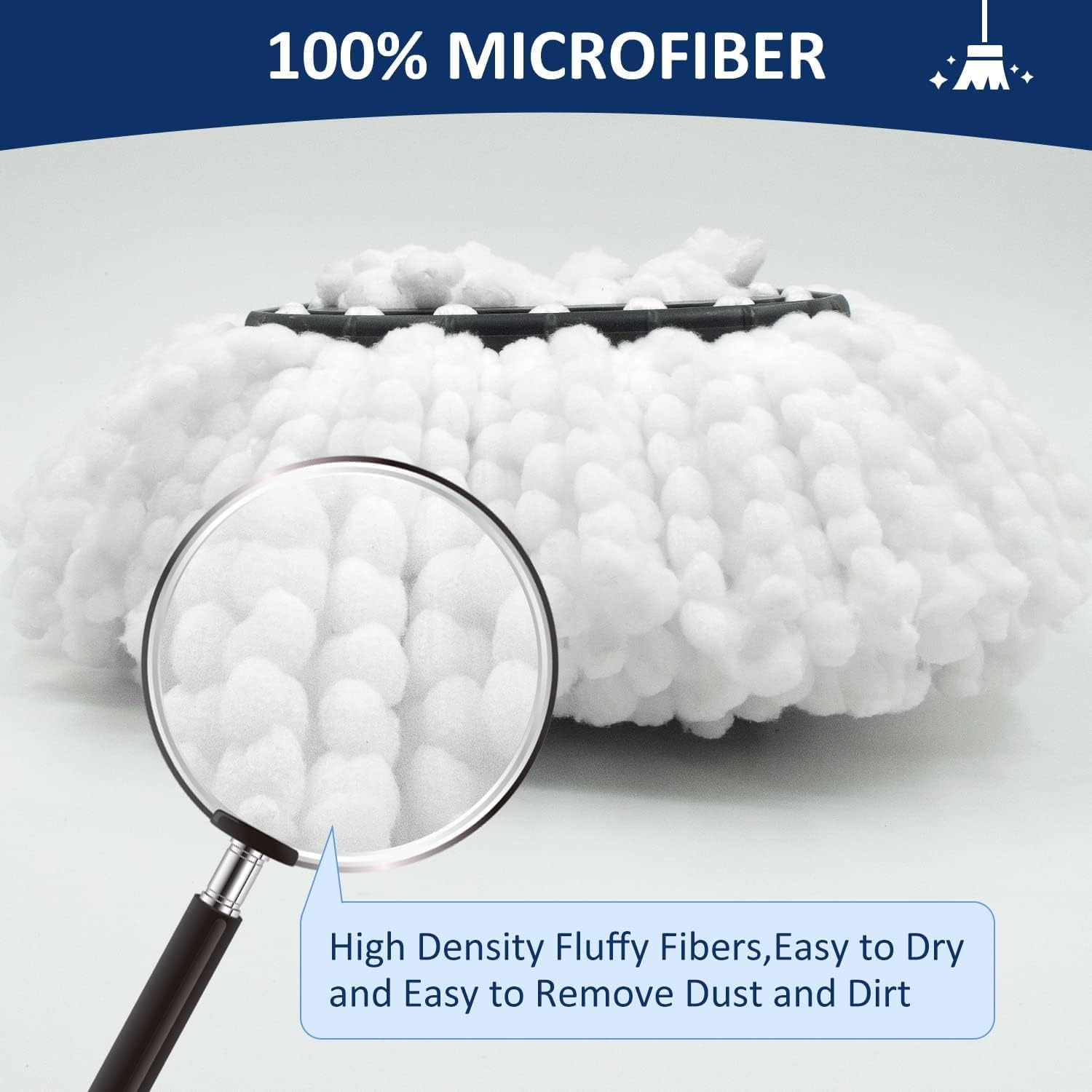 Mop Replace Heads Mop Handle and Mop Base Replacement for O Cedar EasyWring 1-Tank Spin Mop System, 2 Microfiber Mop Head Refills, 4-Section Iron Mop Handle 30-58in and 1 Mop Head Cover Set(No Bucket)