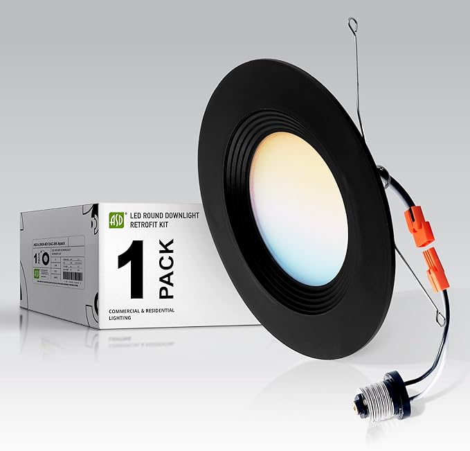 ASD Retrofit LED Recessed Lighting 6 Inch | Black 12W 1009 Lm Wet Rated Dimmable Ceiling Downlights | 2700K-5000K Adjustable CRI90 Room Recessed Light Fixtures | LED Can Lights, UL Listed