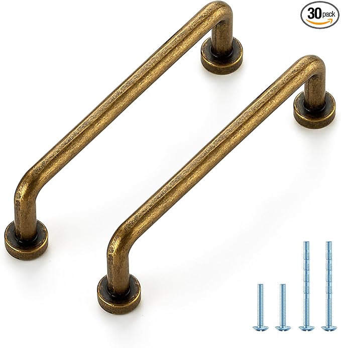 JOY DECOR Cabinet Pulls – 3-3/4 Inch Hole Center, Antique Brass, 30 Pack, Zinc Alloy Cabinet Handles for Drawers & Cupboard – Vintage Style Hardware for Kitchen, Bathroom, Dresser, Furniture Makeover