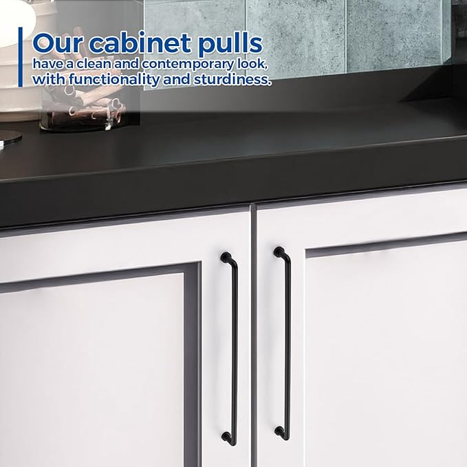 JOY DECOR Cabinet Pulls – 12-3/5 Inch Hole Center, Matte Black, 10 Pack, Zinc Alloy Cabinet Handles for Drawers & Cupboard – Vintage Style Hardware for Kitchen, Bathroom, Dresser, Furniture Makeover