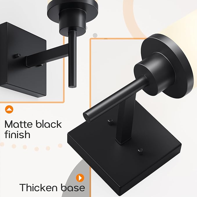 Wall Light Fixtures Matte Black Bathroom Vanity Lights Over Mirror with White Frosted Glass, Wall Lamps for Hallway Washroom Porch Entrance T001MB-L1