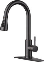 FORIOUS Kitchen Faucets with Pull Down Sprayer, Oil Rubber Brown, High Arc Single Handle Classic Stainless Steel Sink Faucet 1 or 3 Hole, Suitable for Farmhouse Camper Laundry Rv Bar