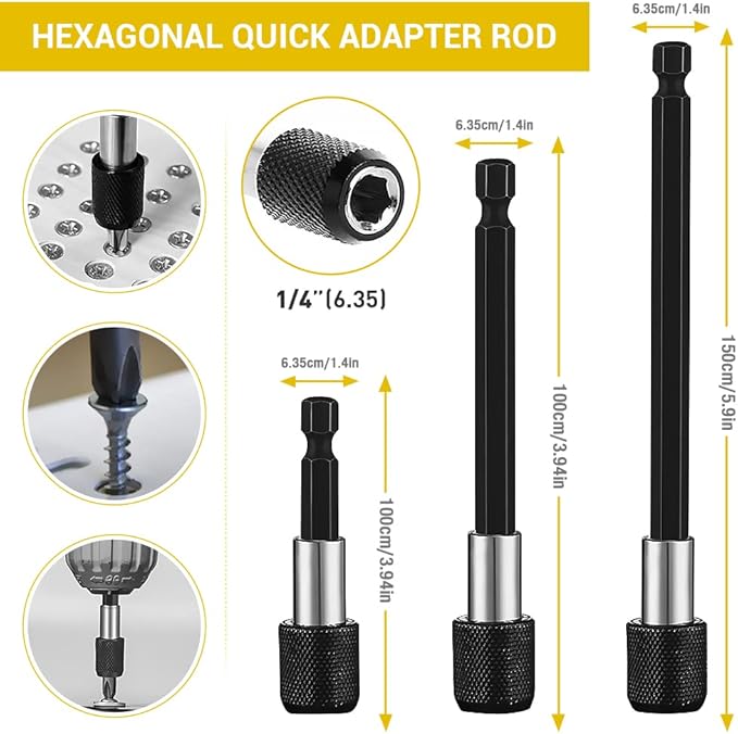 Flexible Drill Bit Extension and Universal Socket Wrench Tool Set, Hex Shank 105° Right Angle Drill Attachmen, 3pcs 1/4 3/8 1/2" Universal Socket Adapter Set and Screwdriver Bit Kit