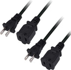 10 FT 2 Prong Extension Cord,Black Extension Cord 10 ft Indoor or Outdoor, Male/Female Power Cable for NEMA 1-15P to NEMA 1-15R,Extension Cable 2 Pack