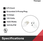 2 Pack White Extension Cord 6 ft, 16/3 SJTW Weatherproof Indoor & Outdoor Extension Cord 3 Prong Grounded Plug, Heavy Duty Power Cable Great for Home, Office & Outdoor Lights, US Veteran Owned