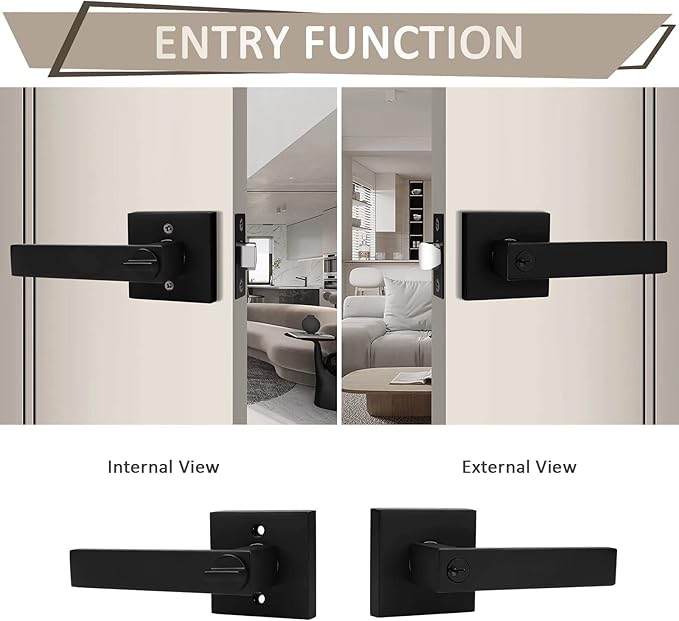 Probrico 5 Pack Entry Door Lever with Lock and Key,Entrance Door Handles for Office and Front Door,Matte Black Door Knobs Keyed Alike Same Key Lockset (Each with 3 Keys)