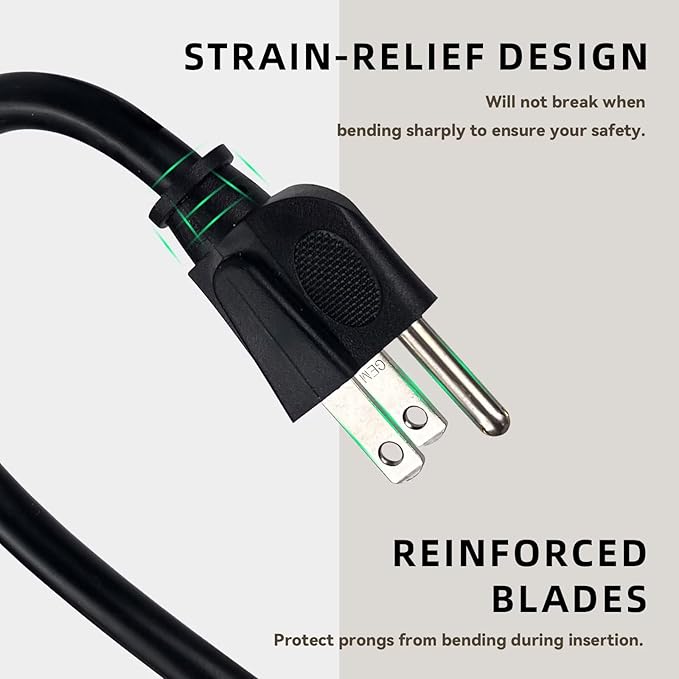 10ft Outdoor Extension Cord - 16/3 Heavy Duty SJTW Waterproof Black Electrical Cable with 3 Prong Grounded Plug for Safety, Great for Lawn and Major Appliances