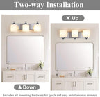 Stainless Steel Milk Glass Vanity Lights for Bathroom, 3 Light Polished Chrome Bathroom Light Fixtures Over Mirror, Ceramic E26 Sockets Wall Mounted