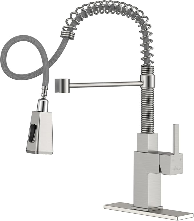 APPASO Square Kitchen Faucets with Pull Down Sprayer, 3 Modes SUS304 Stainless Steel Faucet for Kitchen Sink, Single Handle Kitchen Sink Faucet, Brushed Nickel