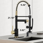 Smart Kitchen Faucet, 3 Modes Pull Down Sprayer, LED Temperature Control, Ceramic Valve,360-Degree Rotation,1 or 3 Hole Deck Plate, Double Spout. 10-Year Warranty. (KW-05GR. Brushed Gold/Black)